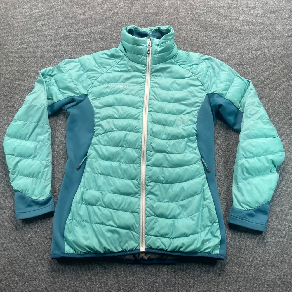 Mammut Puffer Jacket Women Medium Teal Pertex Microlight PrimaLoft Hybrid Down